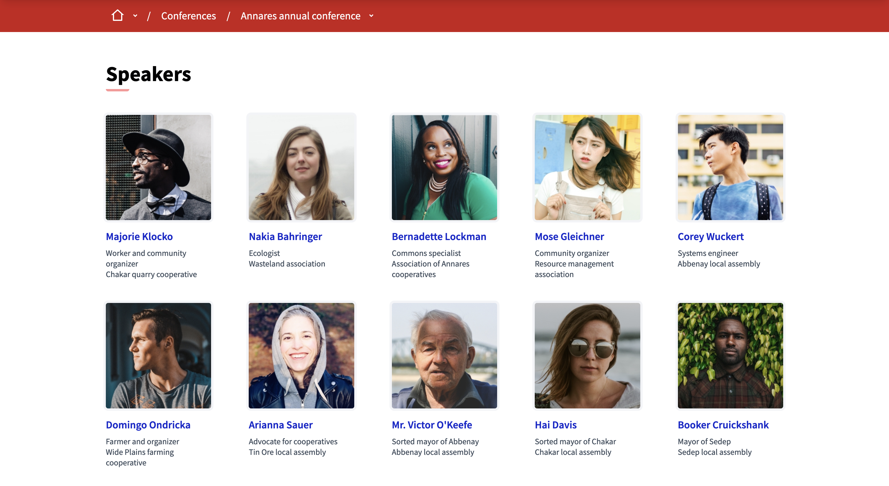 Conferences speakers frontend