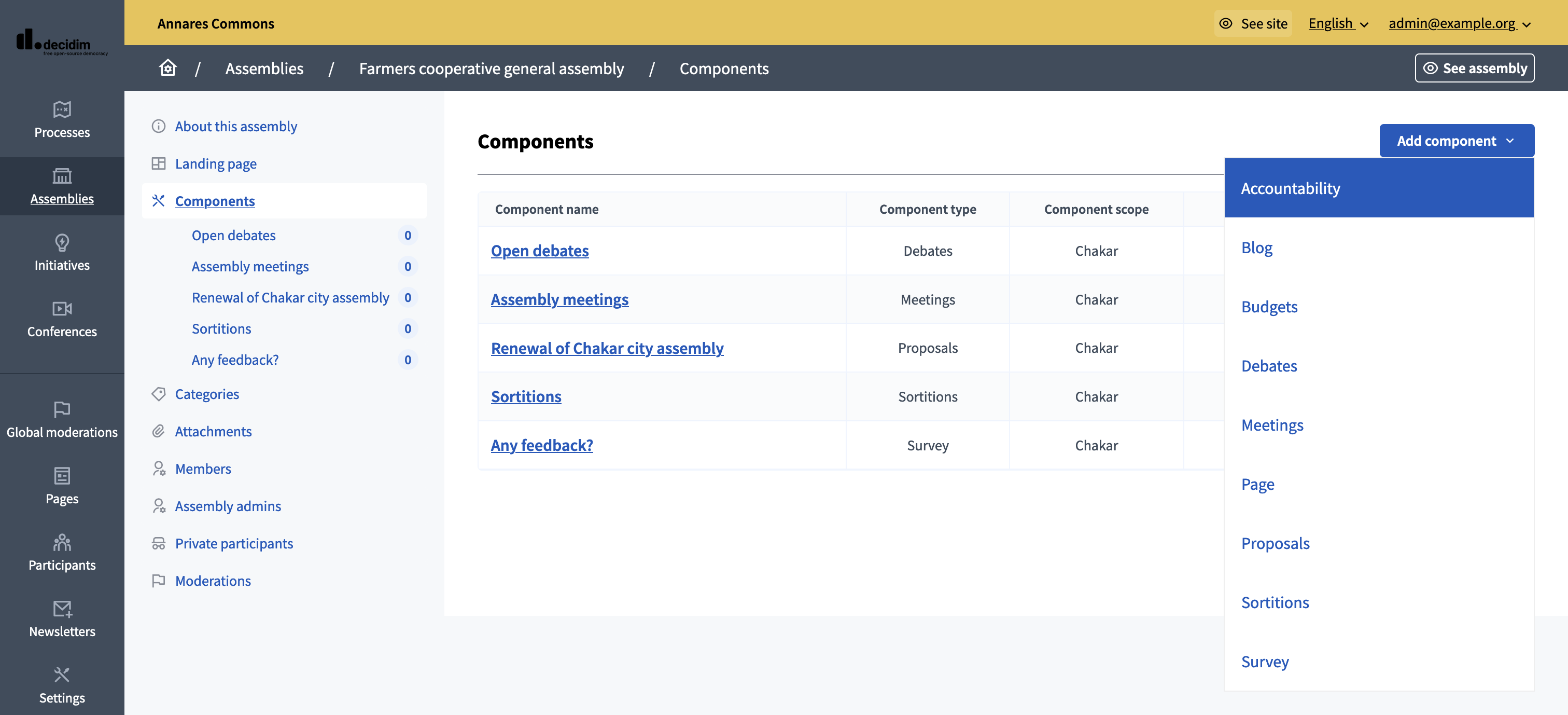 Add accountability component button