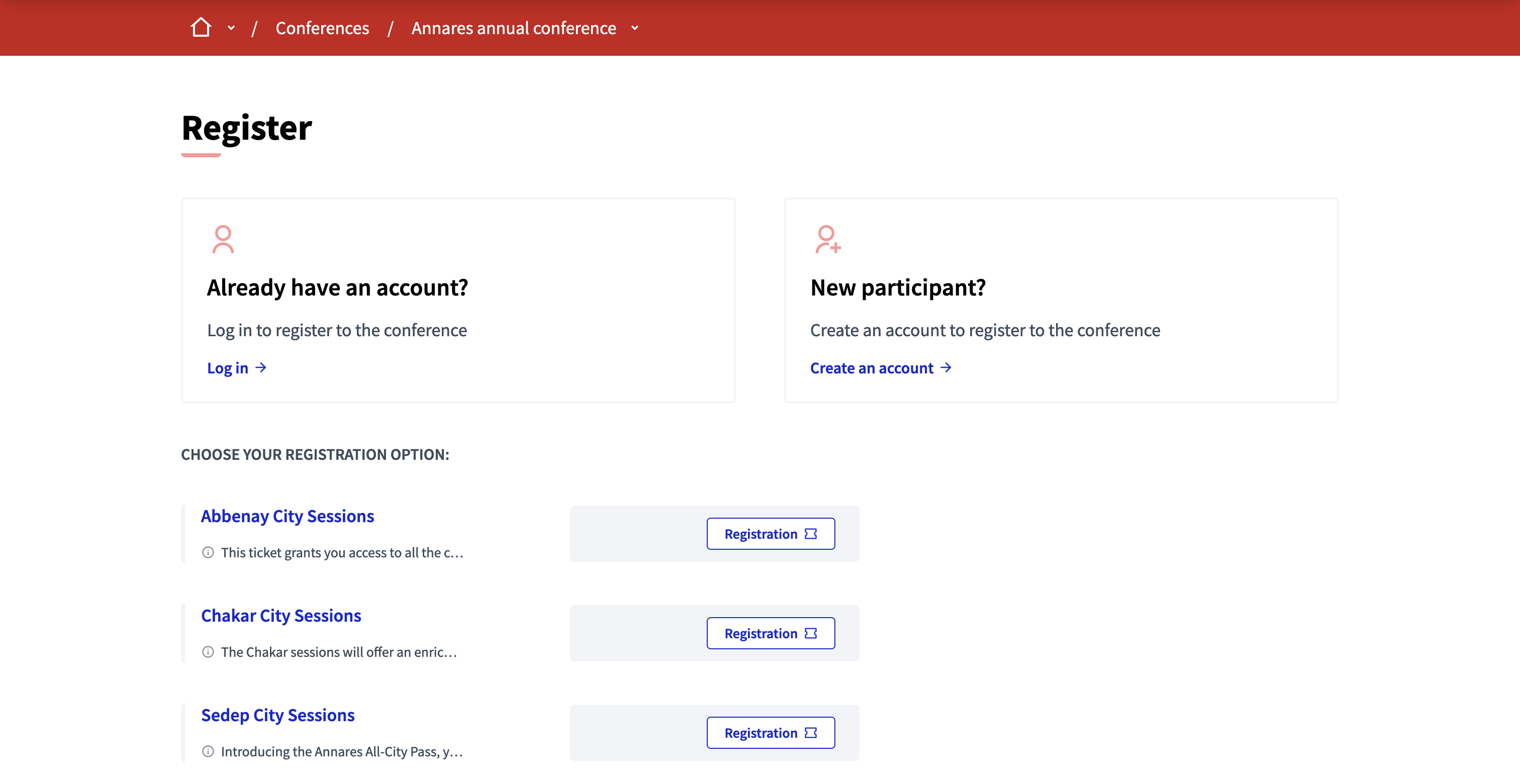 Select registration type without a user account