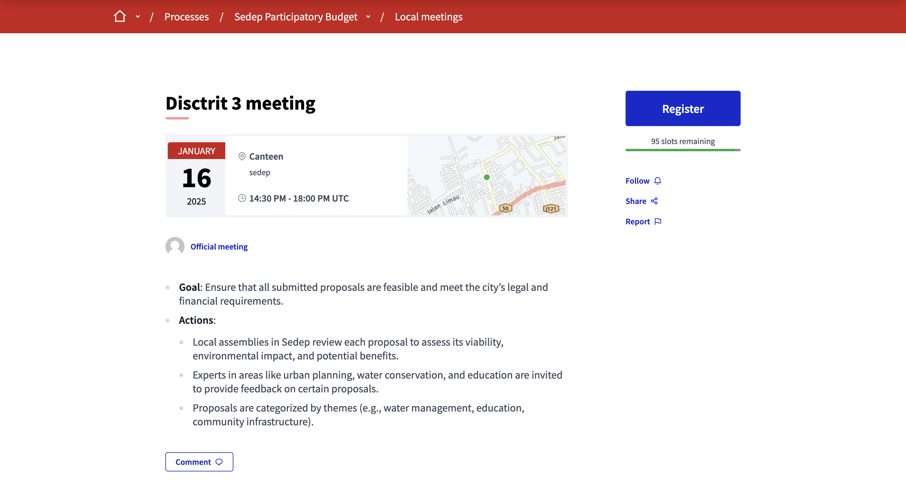 Join a meeting button on meeting page