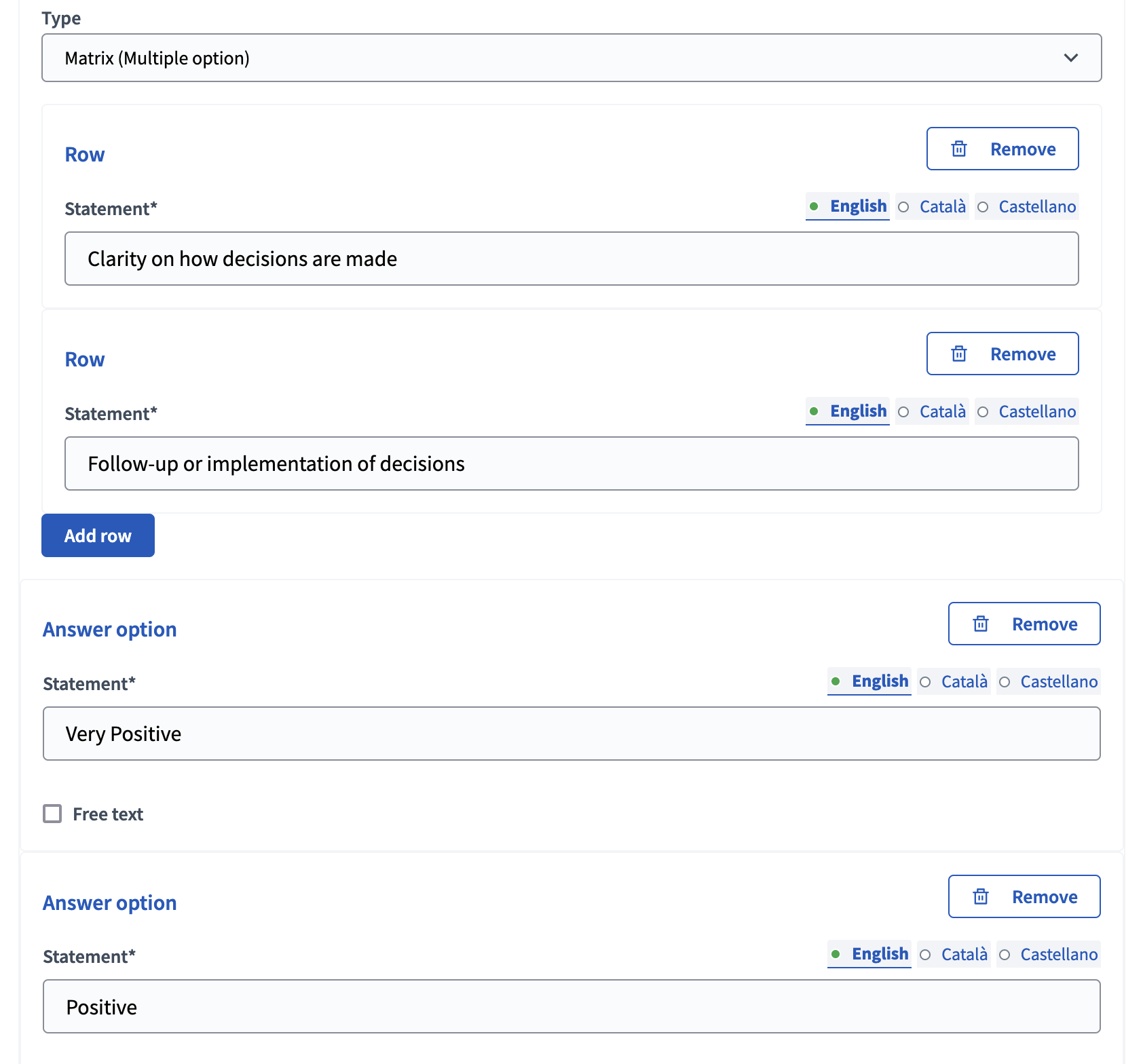Tipo Matrix (Múltipla opção) - backend